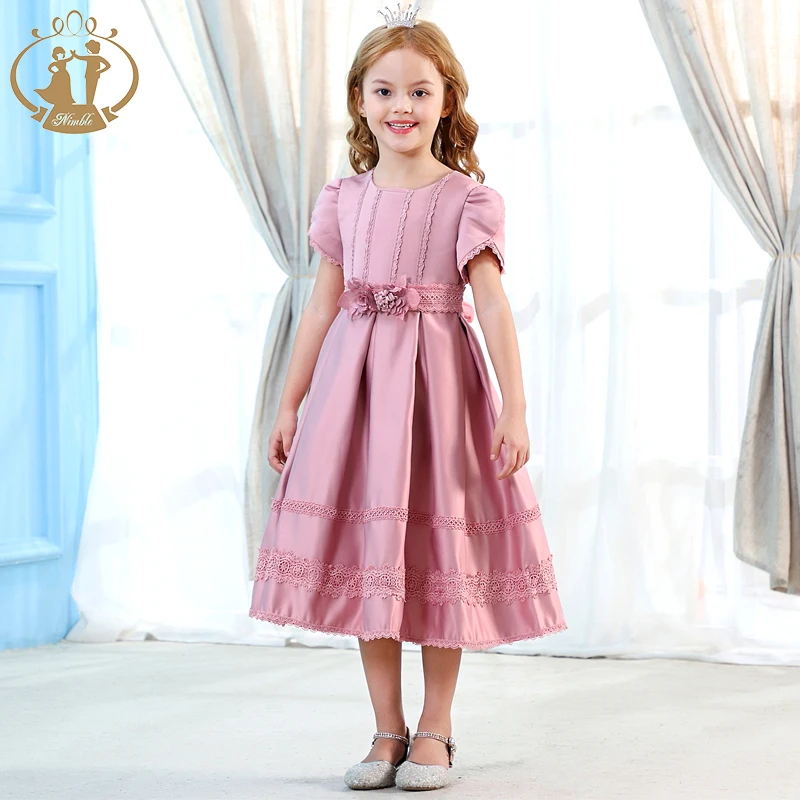 

Nimble Retro Palace Style Applique Flora Embroidery Satin Ball Gown Party Flower Girls Dresses For 9 Years Old Kids Dress, All colors are available
