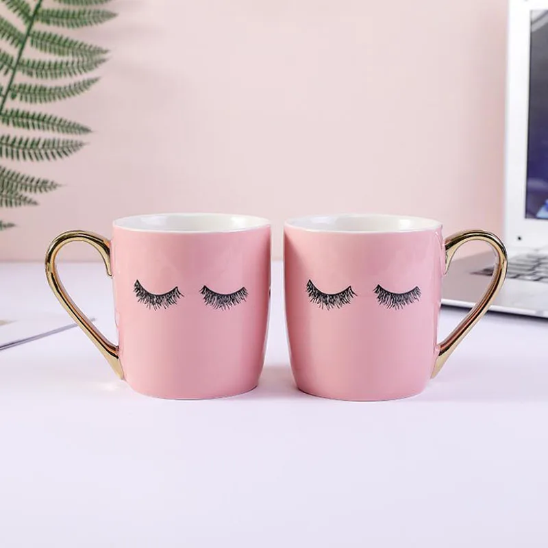 

UCHOME Gold Handle Eyelash Pink Mugs