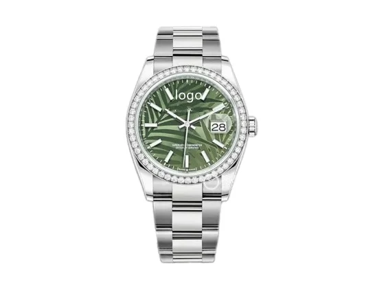 

2021 new green leaf pattern double calendar log series full-automatic mechanical trend Watch, 2 colors