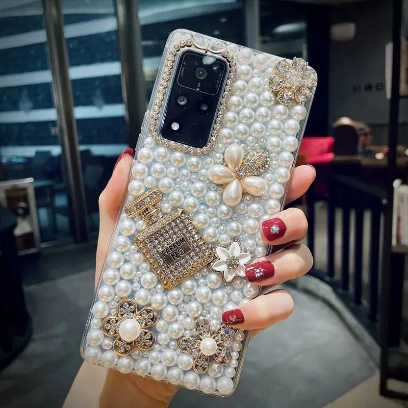 

Luxury Bling Diamond Rhinestone Case For iPhone 13 12 Pro Max XR 6 7 8 plus Pearl Crystal Phone Case