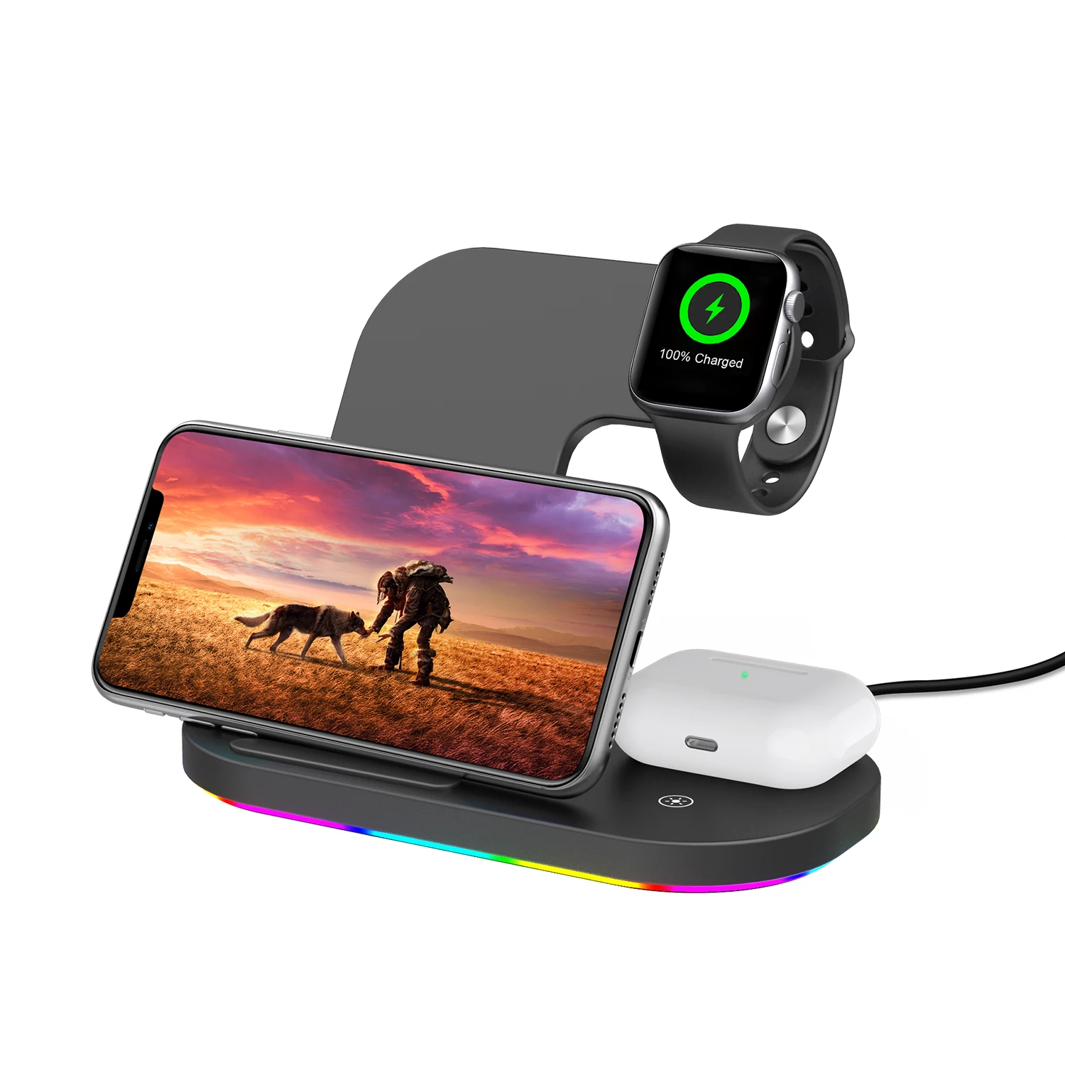 

Multi Mobile Fast Usb 3 In 1 Dock Stand Station Qi Wireless Charger with Holder for Iphone 11 Pro Max IPhone Airpod Iwatch