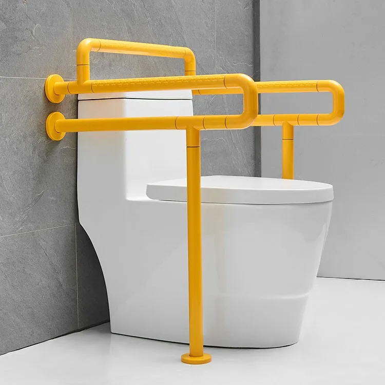 bathroom-grab-bar-stainless-3W009-dual-rail-upper-lower-bar-yellow-wall-mount-close-up