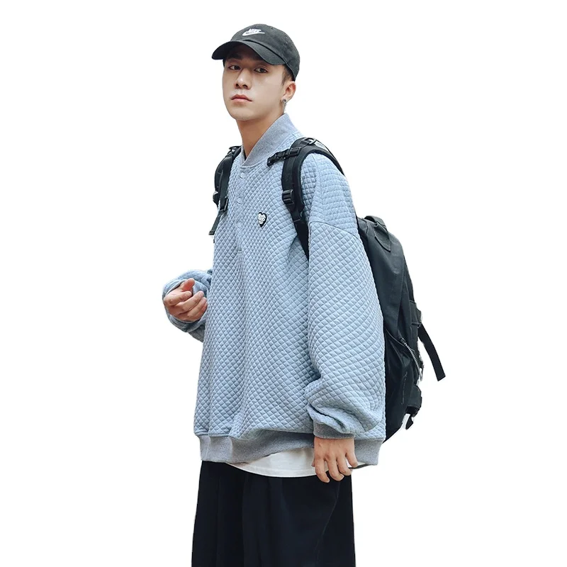 

Heart Waffle Knit Buttoned Oversized Loose Turtleneck Sweatshirt Men Women Unisex, 3 colors