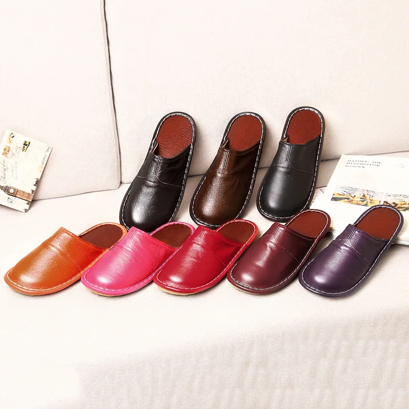 

Home Baotou cotton slippers spring and autumn and winter couples Plush floor indoor thick soled leather slippers