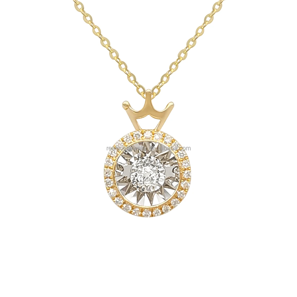 

Fine Jewelry Crown pendant 18K Solid Gold Dancing Diamond Necklace Women Wedding Jewelry Au750 Yellow Gold Chinese Gold Necklace