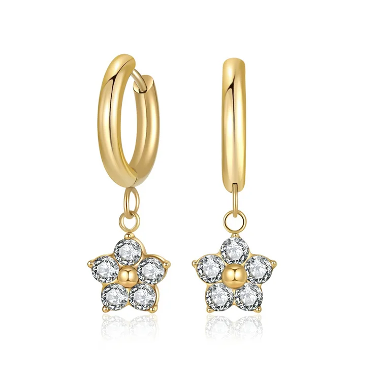 

High end jewelry 18k hoop earrings stainless steel flower zircon earring jewelry