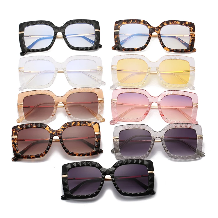 

2022 Wholesale Ladies Women Designer Famous Brands Clear Square Custom Logo Men Sunglasses, Brown black pink grey clear yellow black/clear leopard/clear