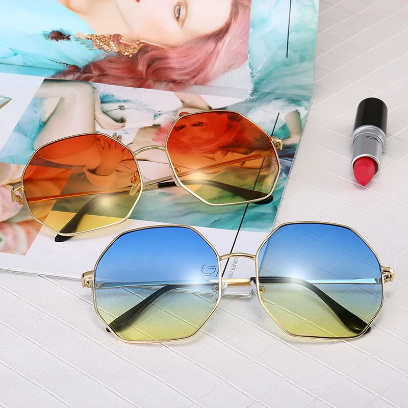 

2021 new octagonal fashion trend sunglasses metal frame ocean lens sunglasses flat lens, 5 color