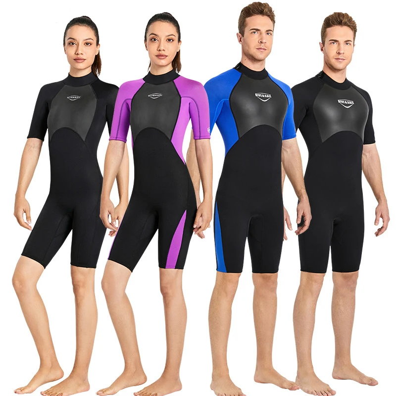 

2mm Neoprene Wetsuit For Women/Men Short Sleeve Trunk One Piece Wet Suits For Swimming Jumpsuit Surfing, 2 style