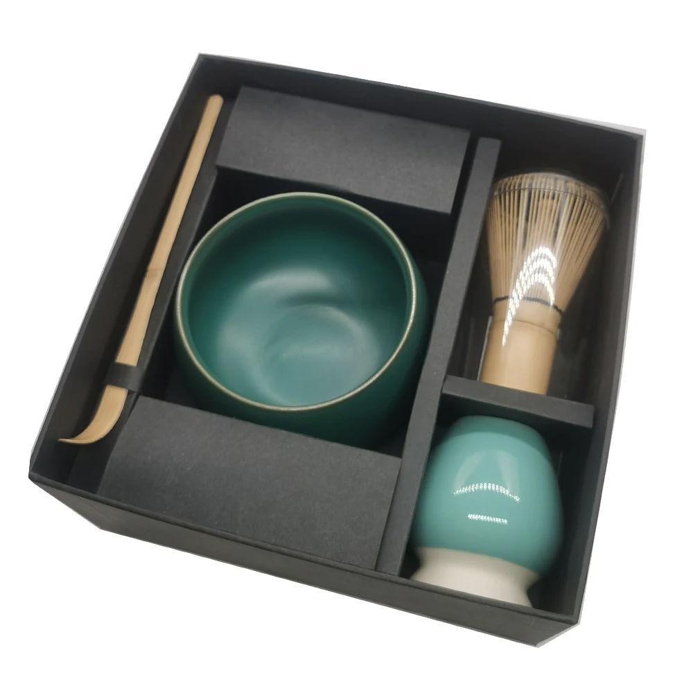 

Matcha Gift Set Traditional Ceramic Matcha Bowl and Bamboo Whisk with Customized Logo Matcha Tea Set