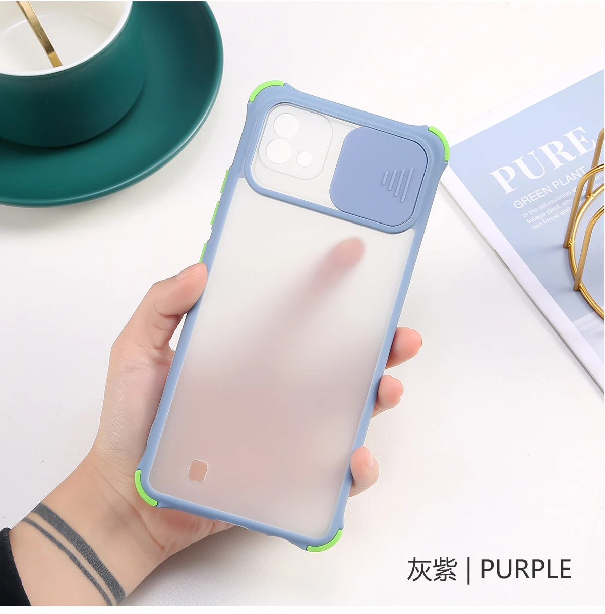 

New Design Slide Cover Camera Protection Clear PC Back TPU Frame Mobile Phone Case For iPhone 12/Pro 12ProMax 12Mini, 5 colors