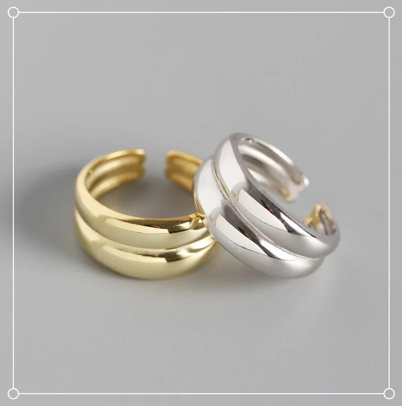 

S925 Sterling Silver Ring Double-layer Adjustable Ring Minimalist INS Glossy 18k Gold Ring for Women Men Jewelry, Silver, gold