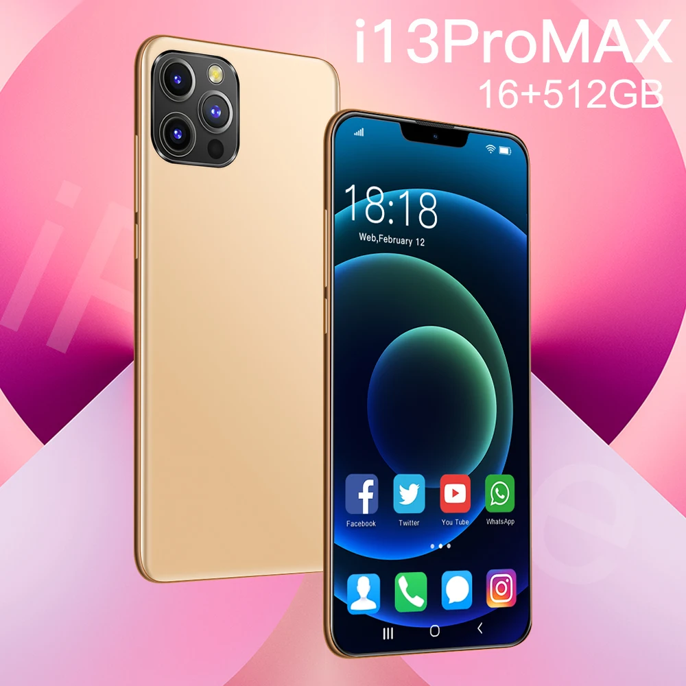 

Smartphone I13 Pro Max Global Version Mtk6889 5800mah Android10.0 12gb+512gb 5g 10 Core Face Unlock Mobile Phone