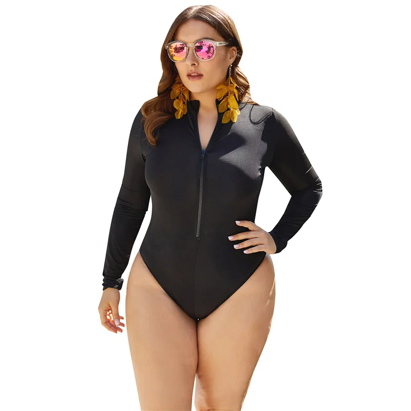 

Wholesale Swimwear Customize Logo Women Plus Size 2XL-5XL One-piece Suit Beachwear Black Sexy girls Swimsuit cut out style