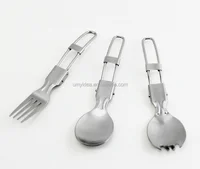 

2020 NEW Hiking Camping Cutlery Foldable Spoon Stainless Steel Fork Traveller Spork,travel cutlery set stainless steel