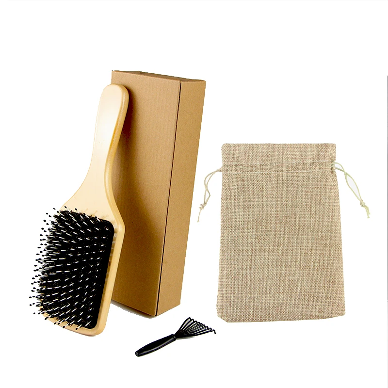 

manufacturer price wooden brush paddle brush boar bristle brush cleaning claw with boxes, Natural color