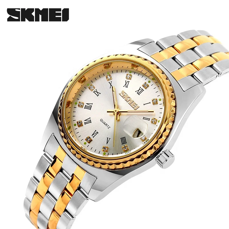 

colorful top brand skmei 9098 luxury stainless steel japan movt quartz watch, Gold,silver,black,white