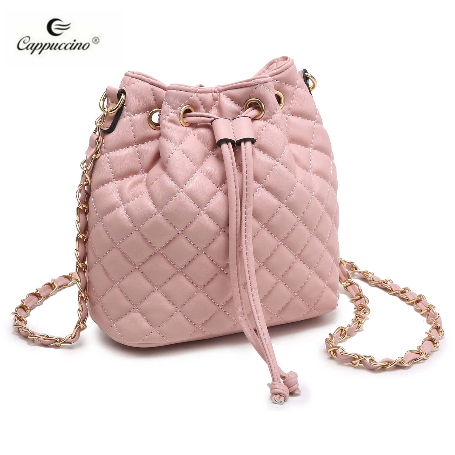 

2021 Hot sale women Quilted Drawstring bag Faux leather handbag luxury chain bag ladies shoulder bucket bag