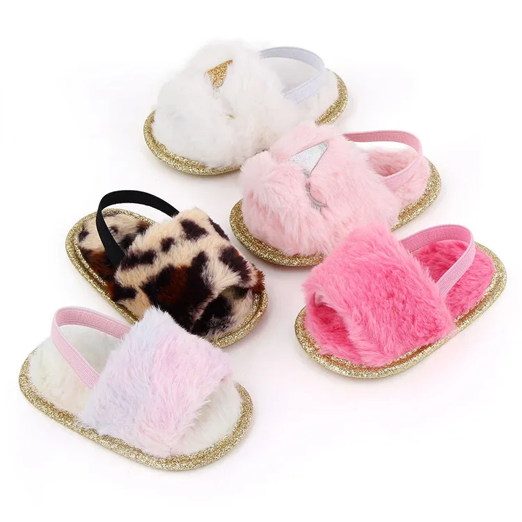 

0-1 Year Old Baby Furry Sandals Indoor Soft-soled Toddler Shoes Baby Shoes Wholesale, Picture