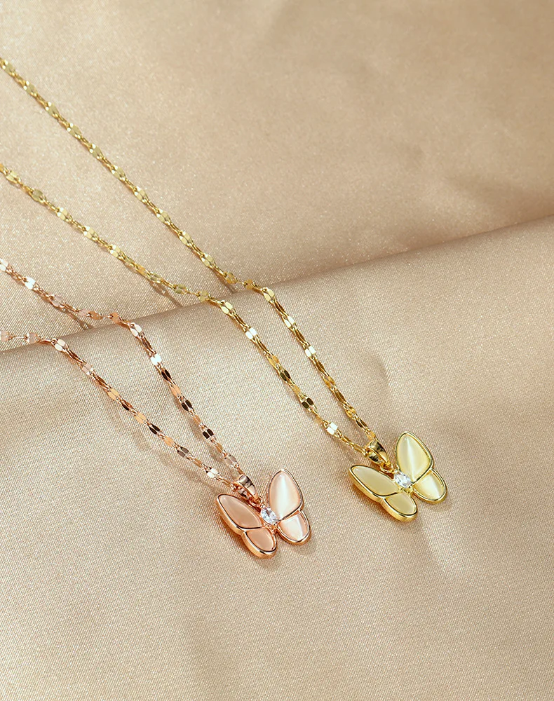 

Jessy Jewelry 2021 Women Girls Fashion Stainless Steel Chain Necklace Pendants Diamond Butterfly Necklace for Girls Women, As shown