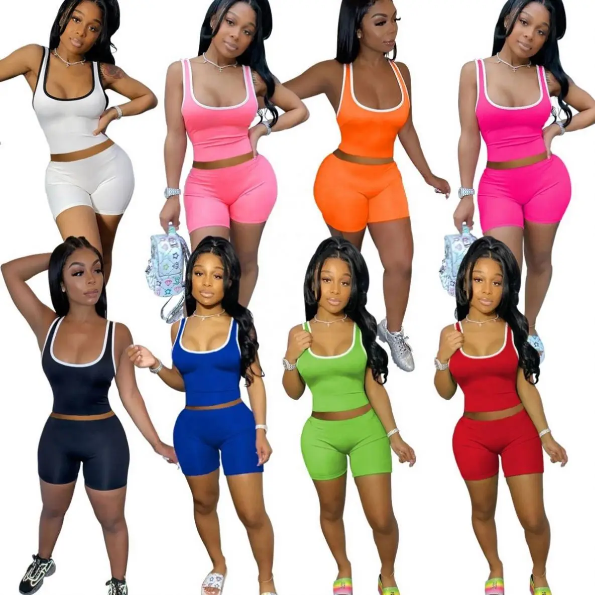 

2021 Summer Easeful Sport Jogger Clothing Women Biker 2 Piece Short Set