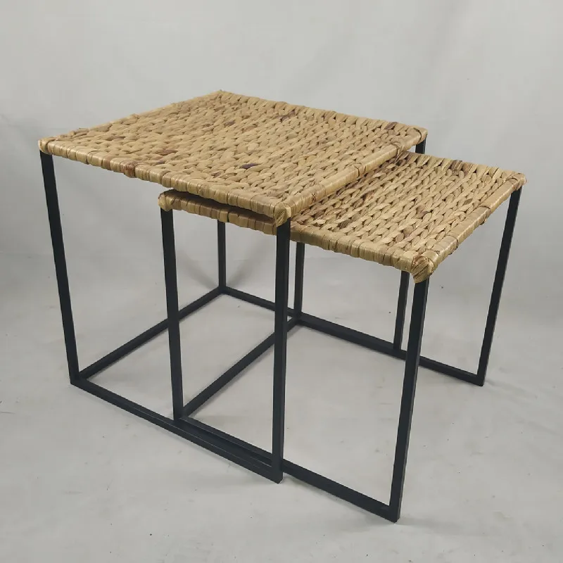 

Set of 2 water hyacinth woven side table