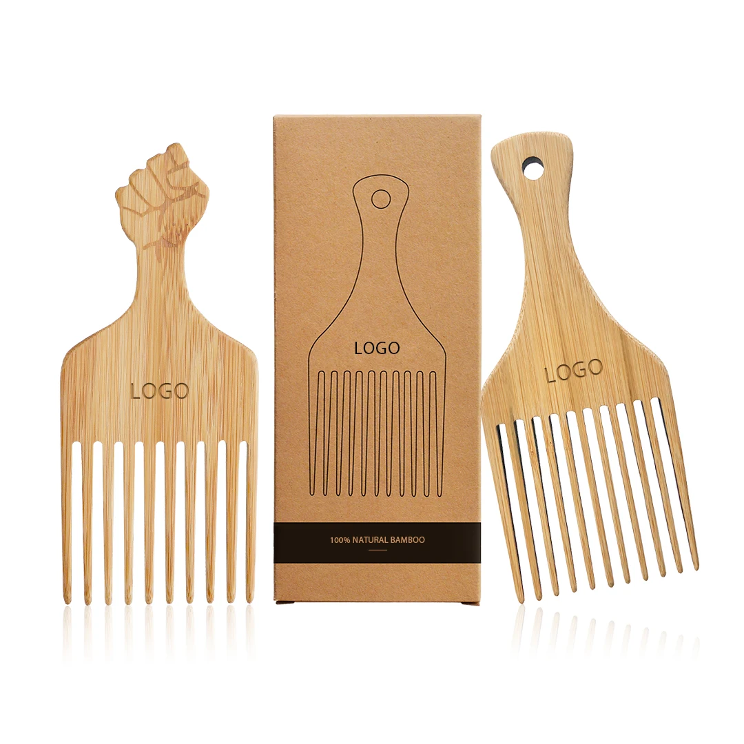 

100% Natural Biodegradable Bamboo Wooden Wide Tooth Comb Styling Tool Afro Pick Comb For Curly Hair