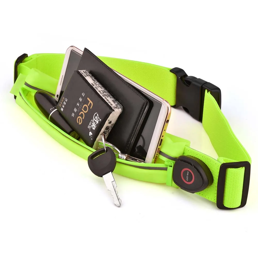 

HCLITE Safety Flashing Running Reflective Sport Elastic Waist Bag with Led, Green pink orange