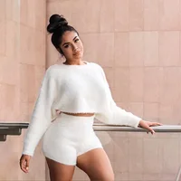 

Women 2 Piece Solid color Long Sleeve Crop Top Pants Set