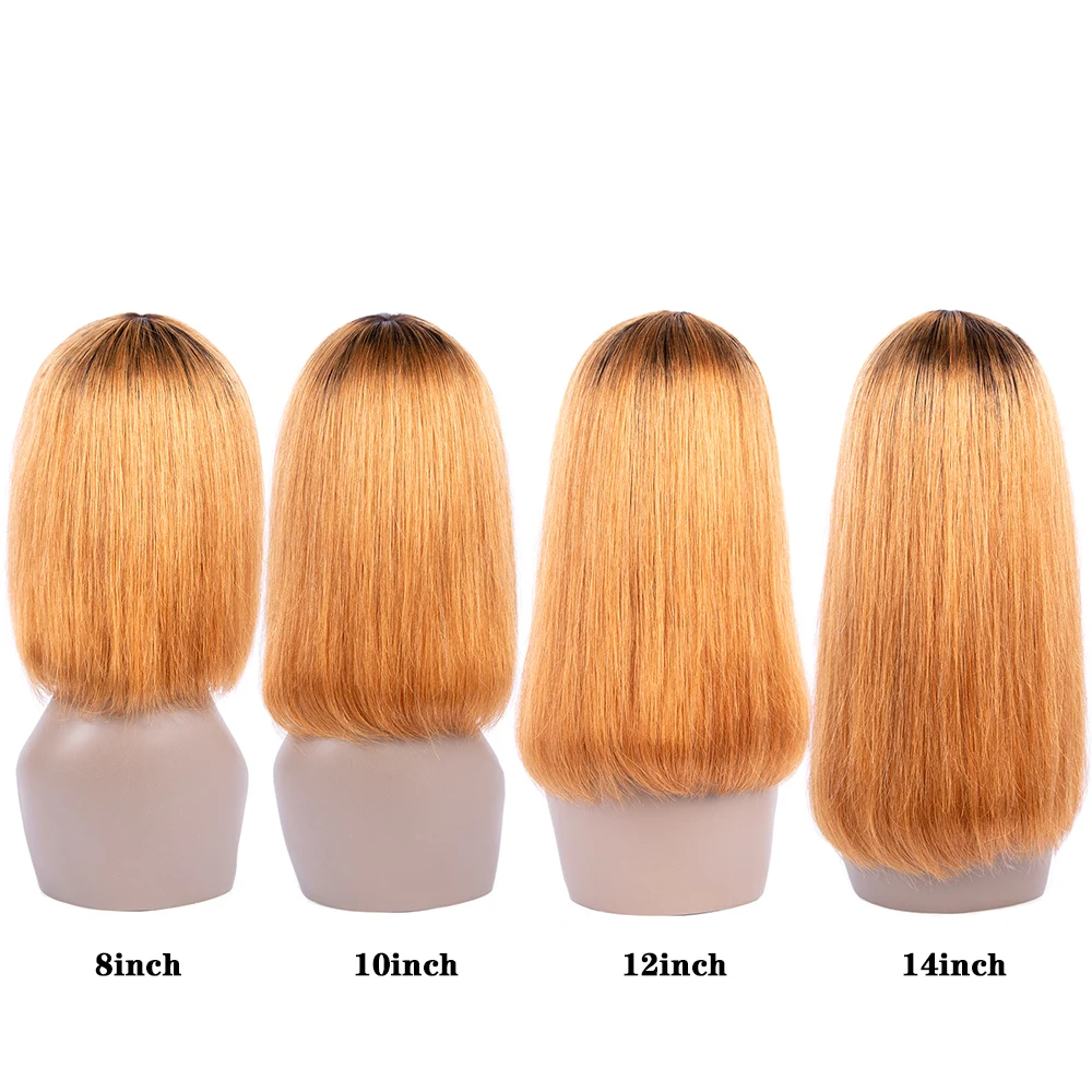 

Peruvian Virgin Human Hair T1b 27 Colored Ombre Natural Blonde Short Straight Bob Wigs for Black Women with Bangs