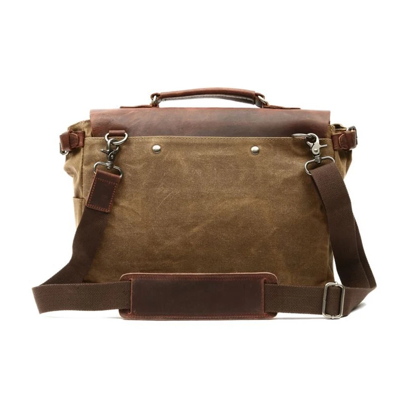 

Vintage Genuine Leather Waxed Canvas Laptop Messenger Briefcase Satchel Bag crossbody bags for men, Grey, green, coffee, khaki