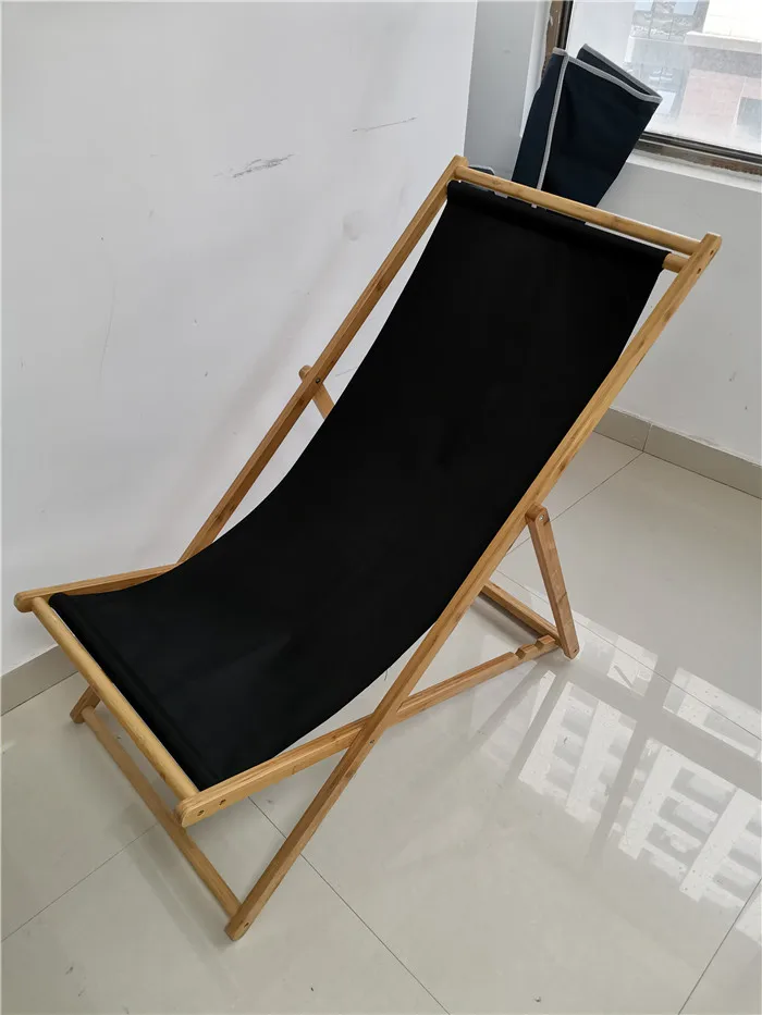 Adjustable Folding Bamboo Wooden Beach Chair Outdoor With Custom Cloth