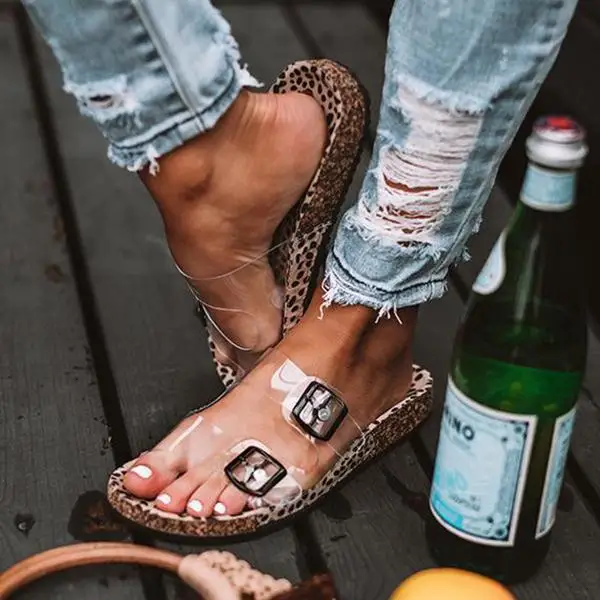 leopard clear sandals