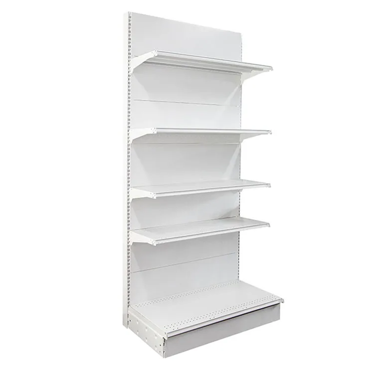 

Factory Customized Size Thickness Color Detachable column supermarket shelf single side white gondola shelf grocery shelf