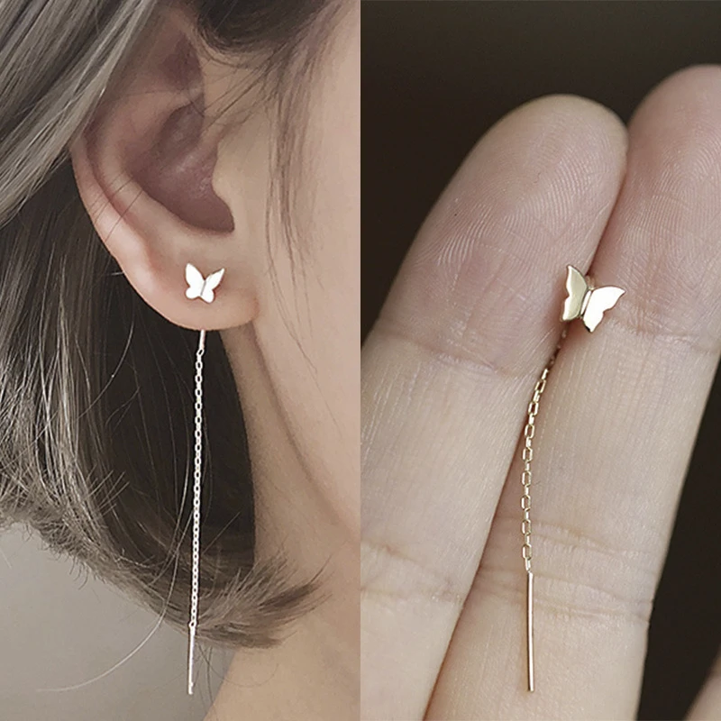 

2021 Fashion Long Tassel Butterfly Drop Earrings Silver Color Earrings For Women Girls Summer Jewelry Party Gift