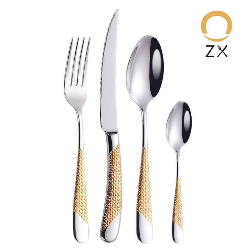

custom wholesale luxury fancy stainless steel 304 silverware gold dinner knife spoon fork cutlery flatware set, Silver,gold,or custom