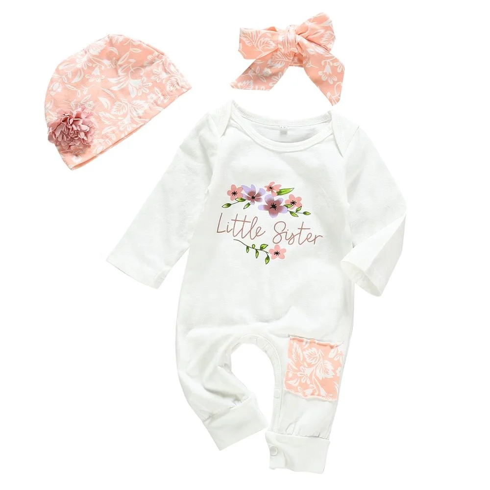 

Infant Toddler Newborn Kids Baby Girl Jumpsuit Long Sleeve White Cotton Romper Winter 3PCS Baby Clothes Outfits Sets