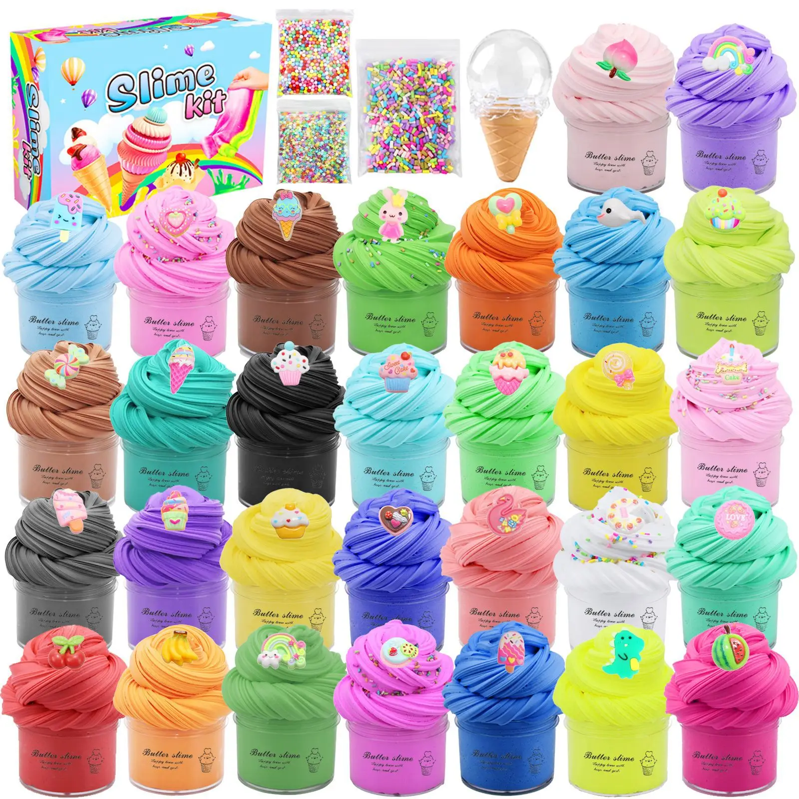 

30pcs 30ml Butter Slime Kit Ice Cream Mold Candy DIY Slime Set Non-Toxic Playdough Floam Cloud For Girls And Boys