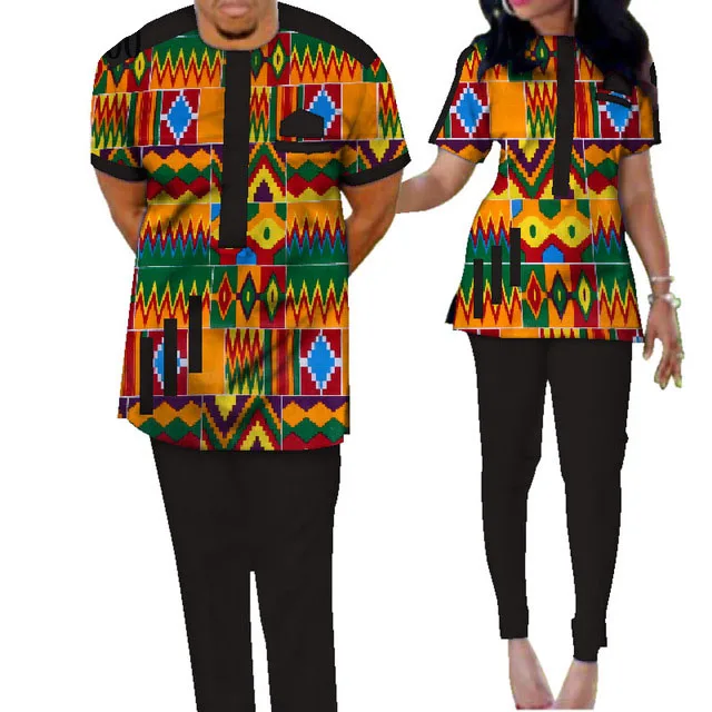 

Wholesale Traditional Bazin Riche African Print Patchwork Top and Pants Sets for Couple Clothing Two Pieces Sets Clothes WYQ73