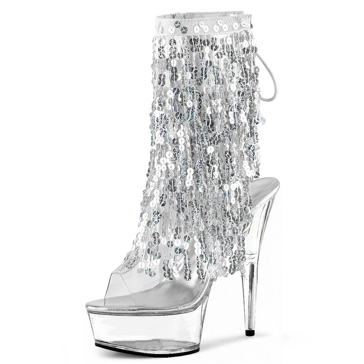 6 Inches Fashion Exotic Dancer Boot Platform Boots Bling Sequin Fringe Ankle Boots Nightclub 15cm Stripper Heels Peep Toe Gothic