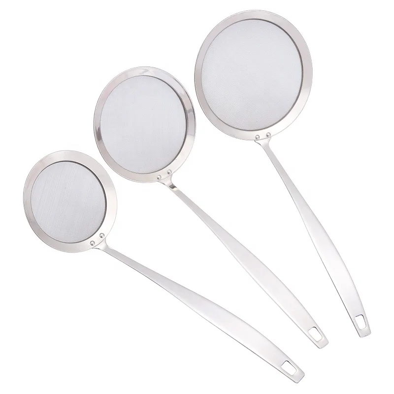 

fine stainless-steel mesh colander set screen filter spoon kitchen cooking utensil cookware, Silver