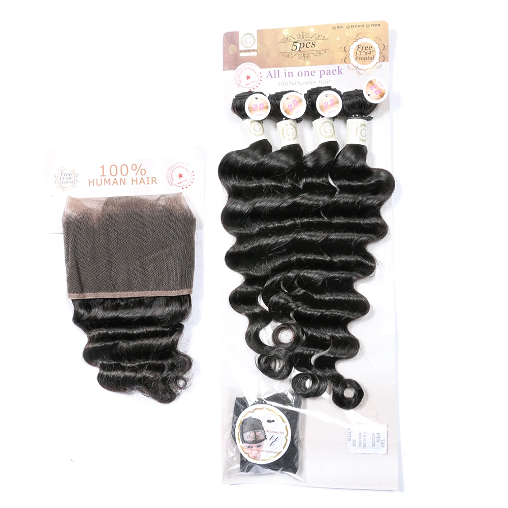 

Guaranteehair loose deep packet hair 100 % human hair Wholesale Quality Human Hair Weave 4 bundles and one frontal