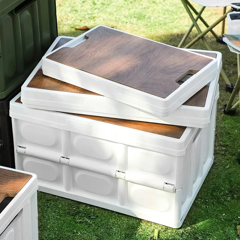 Simple Outdoor Foldable Storage Box PP Plastic Camping Picnic Sundries Trunk with Side Door for Camping & Outdoor Activities