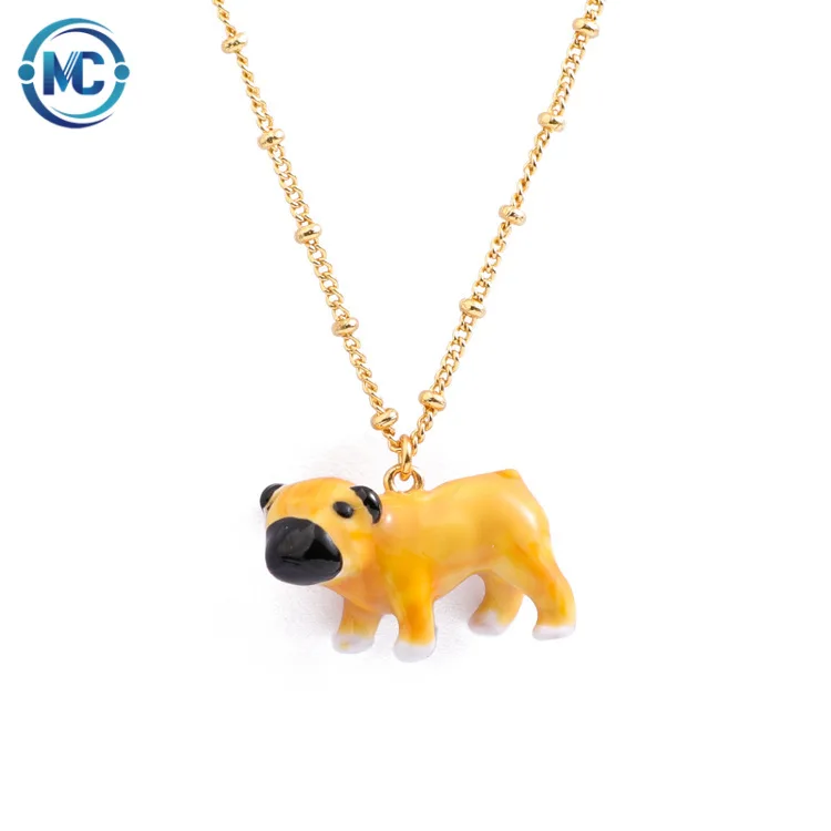 

2021 European and American Fashion Cute Enamel Yellow Dog pendant necklace jewelry