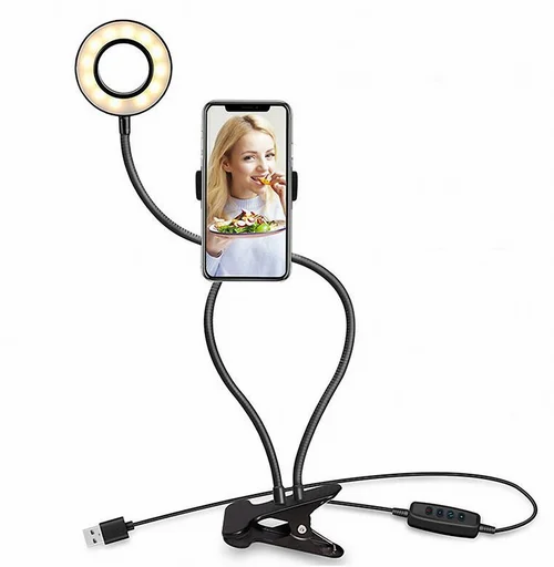 

Selfie Ring Light with Cell Phone Holder Stand for Live Stream Makeup Clip Lazy Bracket for Mobile Phone, Black/white