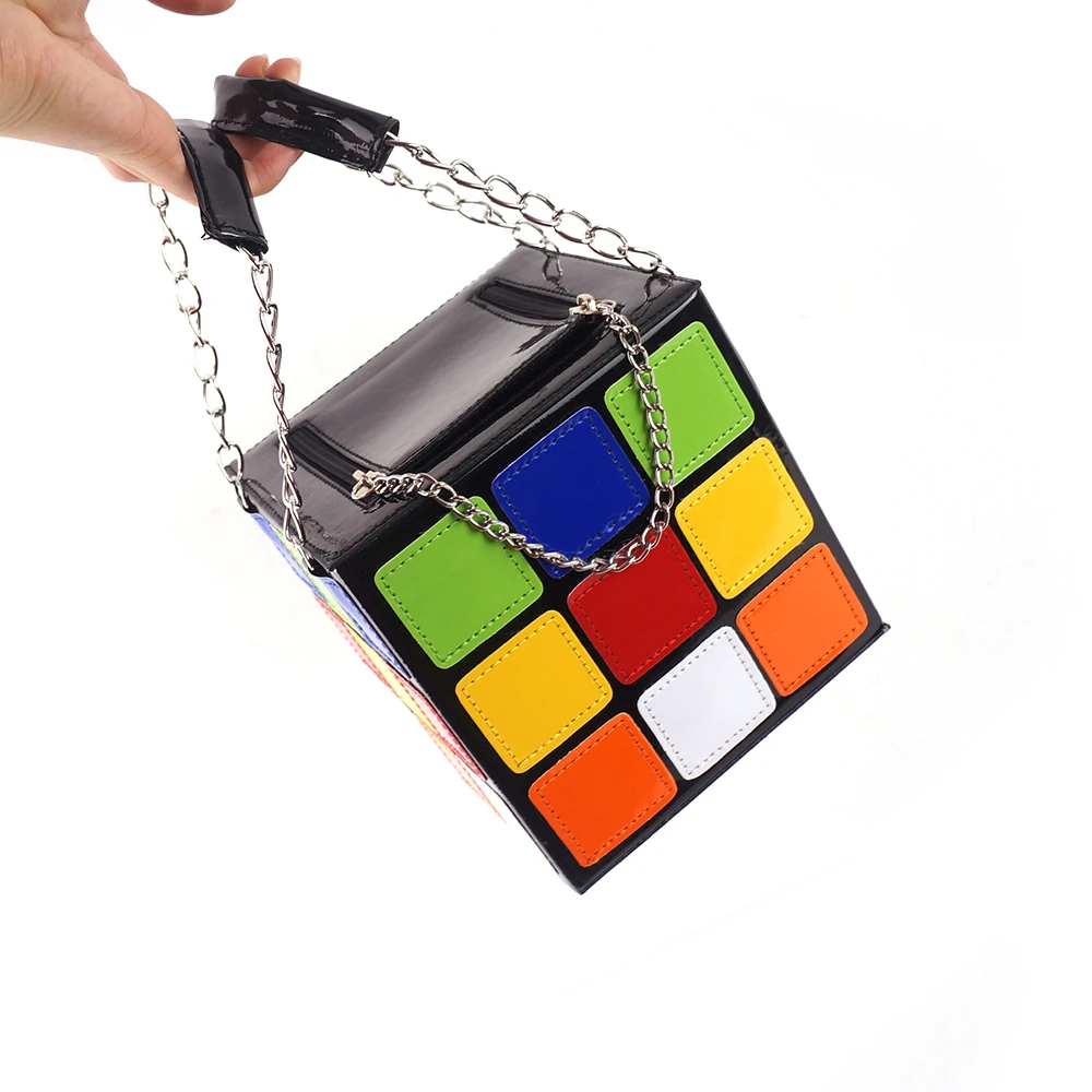 

2021 Lady Girlish Magic Cube Bag Handbag square bag Women's Hot Cute Magic Cube Bag Purse fashion handbag, Black/pink/silver/gold/rainbow black