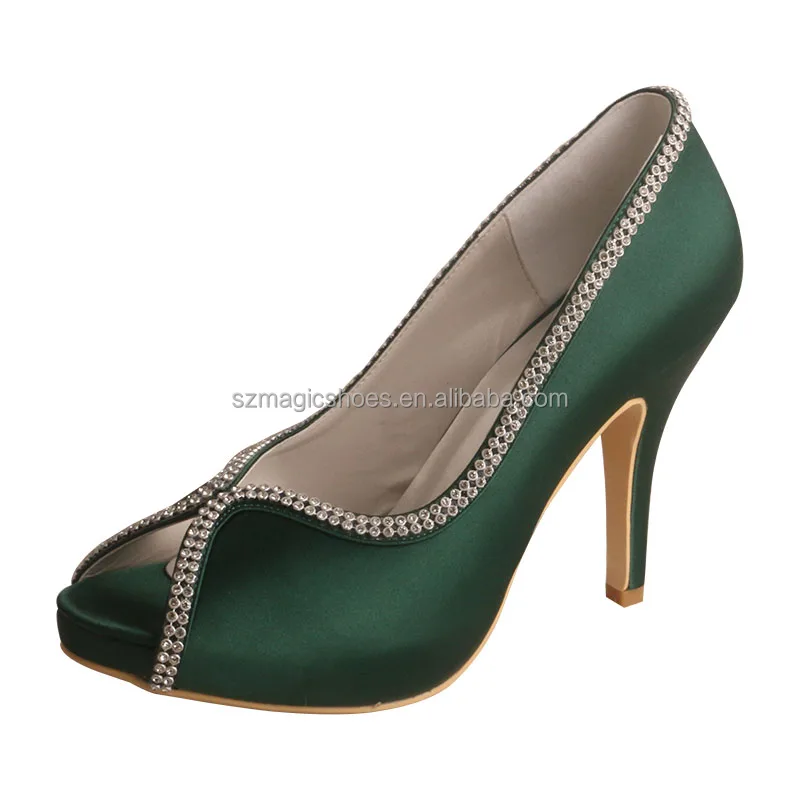 

(23 Colors) Dark Green Satin Wedding Bridal Shoes in China