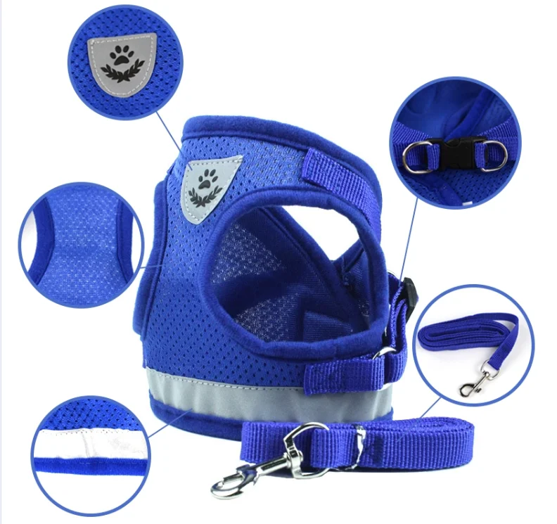 

Dog Cat Harness Vest Reflective Walking Lead Leash Small Medium Dog Puppy Dogs Harness Polyester Mesh Pet Harness, 7color