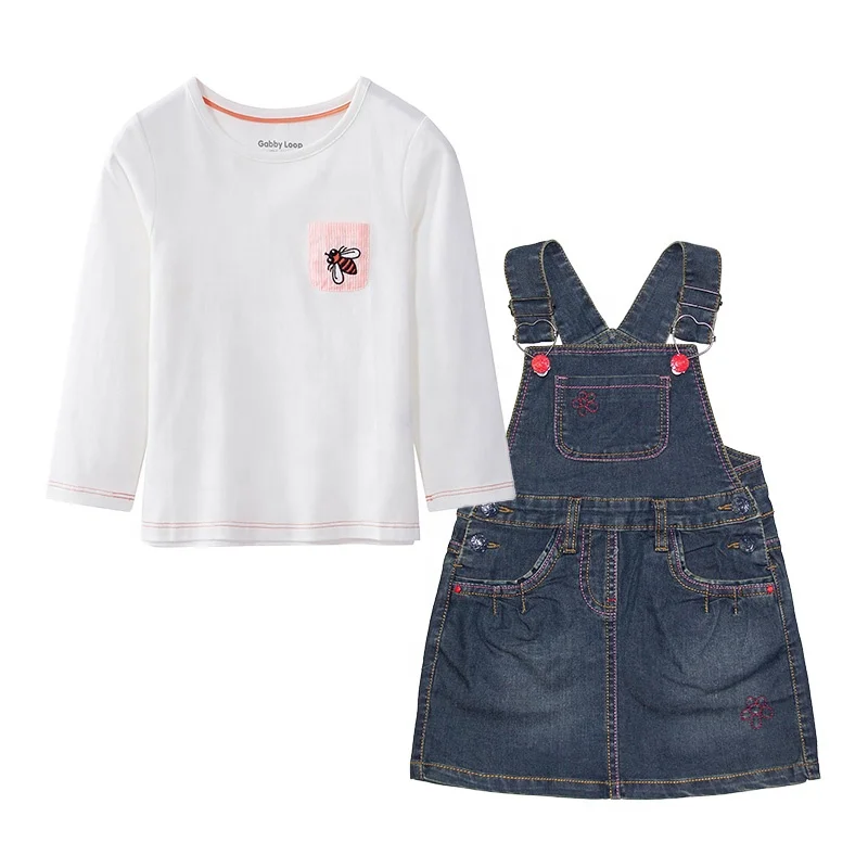 

Gabby Loop Kids Girls Denim Suspender Skirt Set Child Two Piece T Shirt And Overall Mini Skirt Set With Pocket
