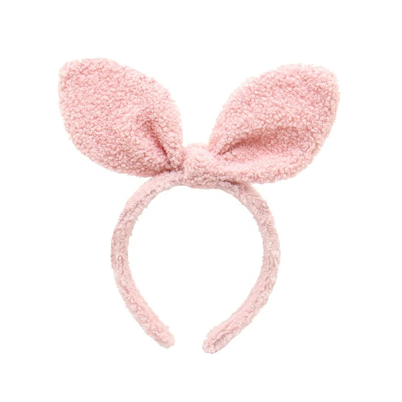 

New Plush Rabbit Ears Headbands Lovely Solid Color Bow Knot Hair Band Adult Face Wash Head Hoop Hair Accessories Women Headwear